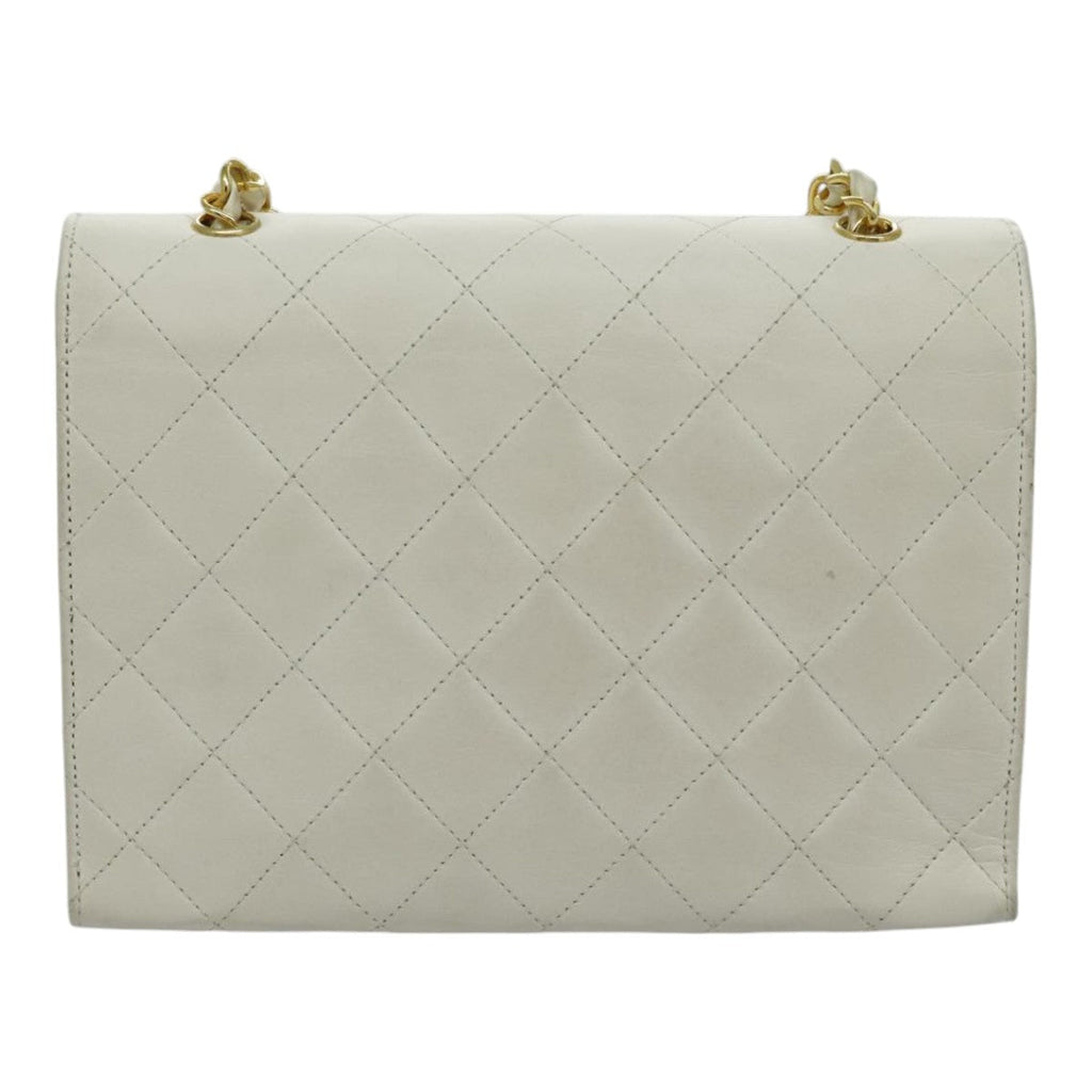 CHANEL Matelasse Big COCO Mark Chain Bag Lamb Skin White Gold CC yk15609A