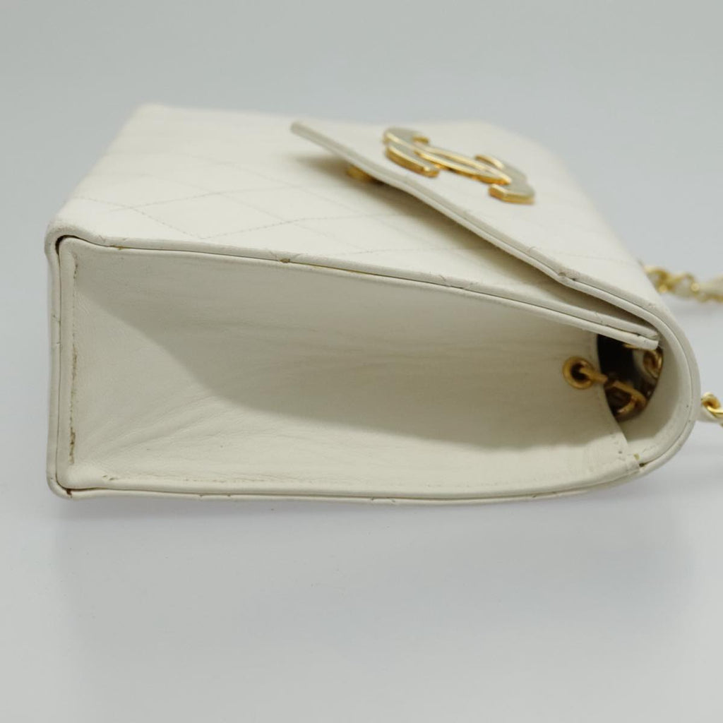 CHANEL Matelasse Big COCO Mark Chain Bag Lamb Skin White Gold CC yk15609A