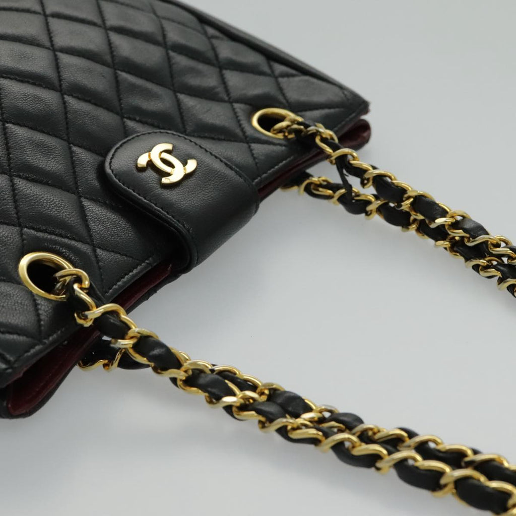CHANEL Matelasse Chain Shoulder Bag Lamb Skin Black Gold CC yk15615A
