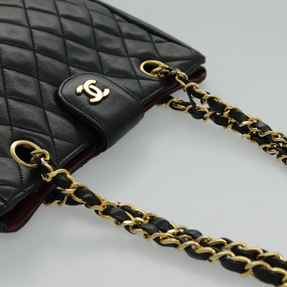CHANEL Matelasse Chain Shoulder Bag Lamb Skin Black Gold CC yk15615A