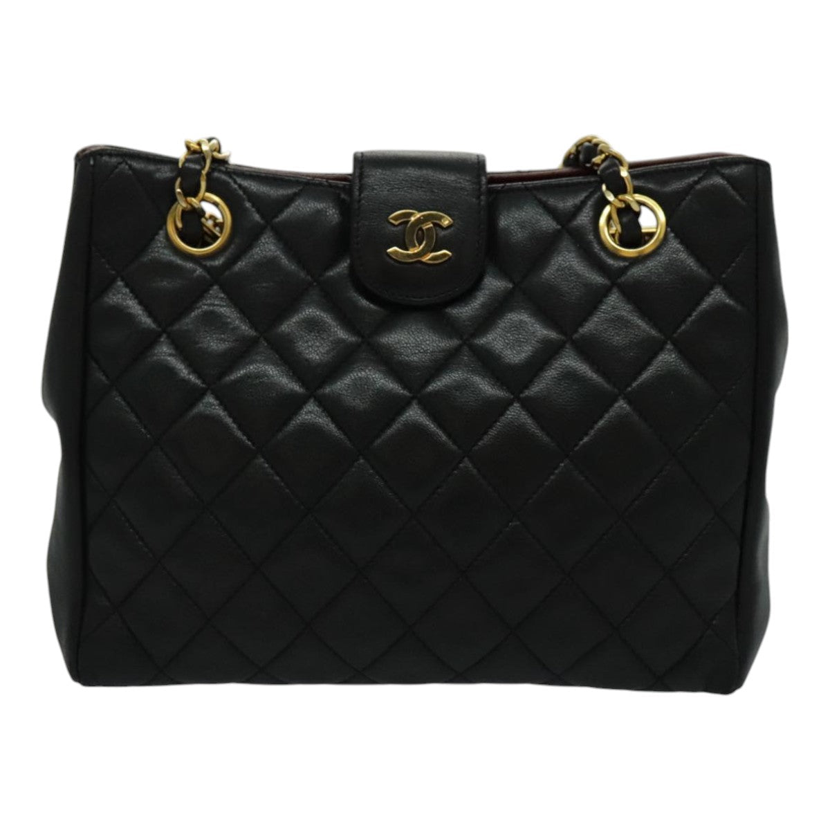 CHANEL Matelasse Chain Shoulder Bag Lamb Skin Black Gold CC yk15615A