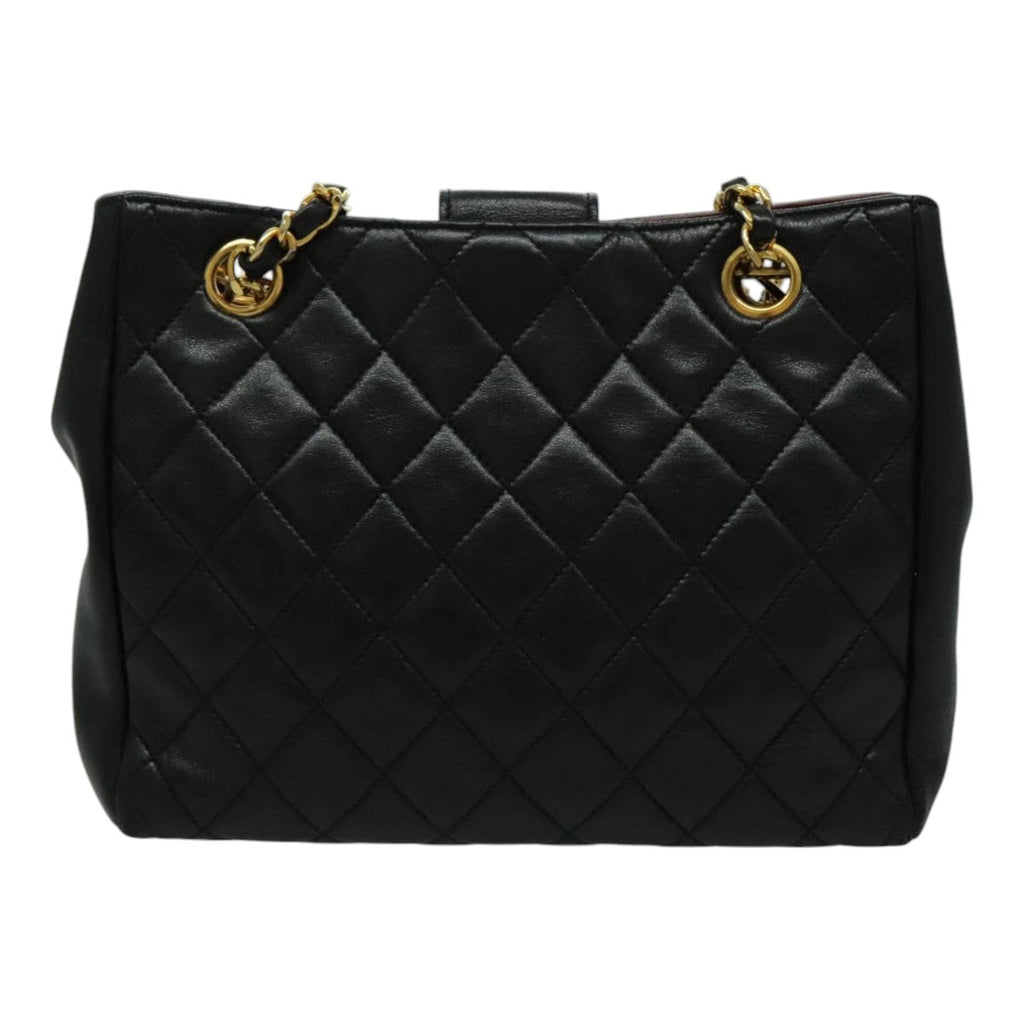 CHANEL Matelasse Chain Shoulder Bag Lamb Skin Black Gold CC yk15615A