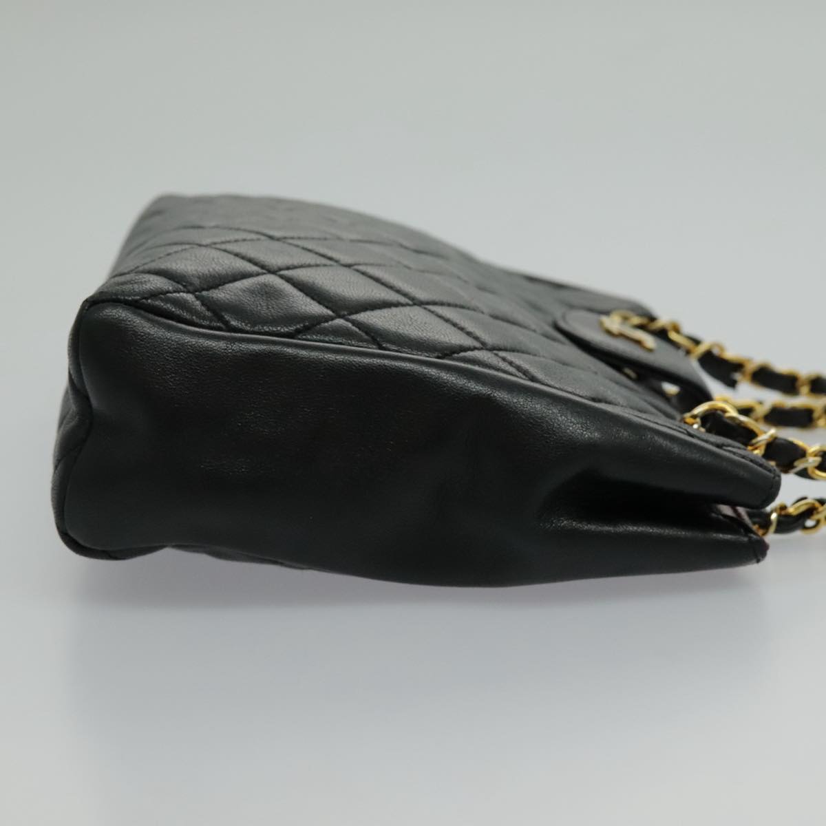 CHANEL Matelasse Chain Shoulder Bag Lamb Skin Black Gold CC yk15615A