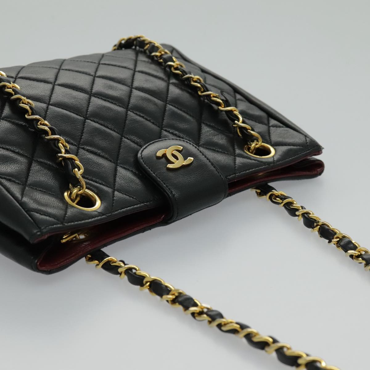 CHANEL Matelasse Chain Shoulder Bag Lamb Skin Black Gold CC yk15615A