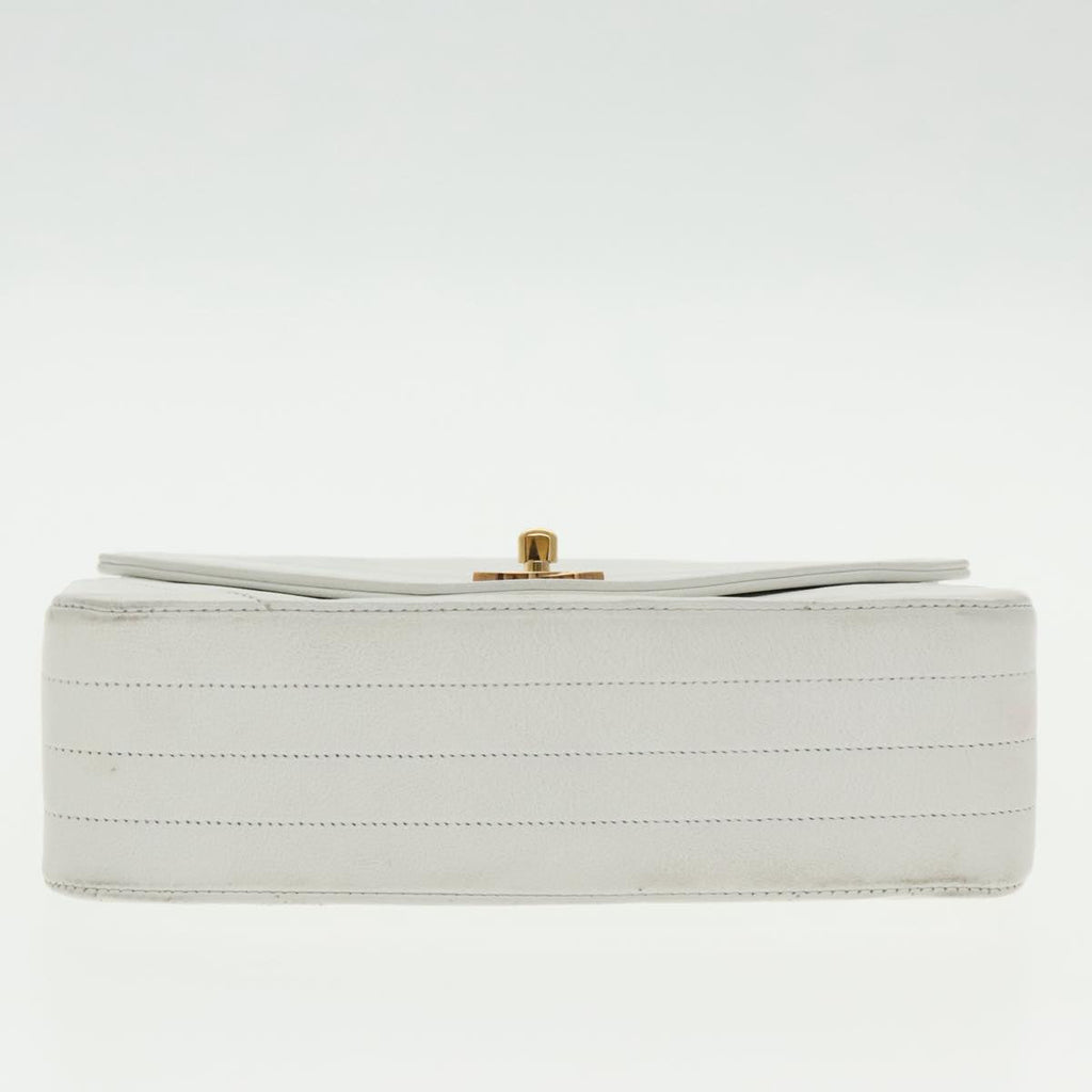 CHANEL Wave Stitch Chain Hand Bag Lamb Skin White Gold CC yk15635A