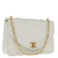 CHANEL Wave Stitch Chain Hand Bag Lamb Skin White Gold CC yk15635A
