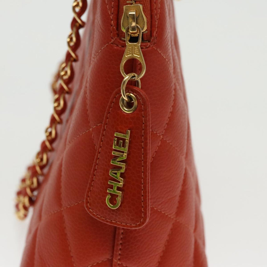 CHANEL Matelasse Chain Shoulder Bag Caviar Skin Orange Gold CC yk15664A