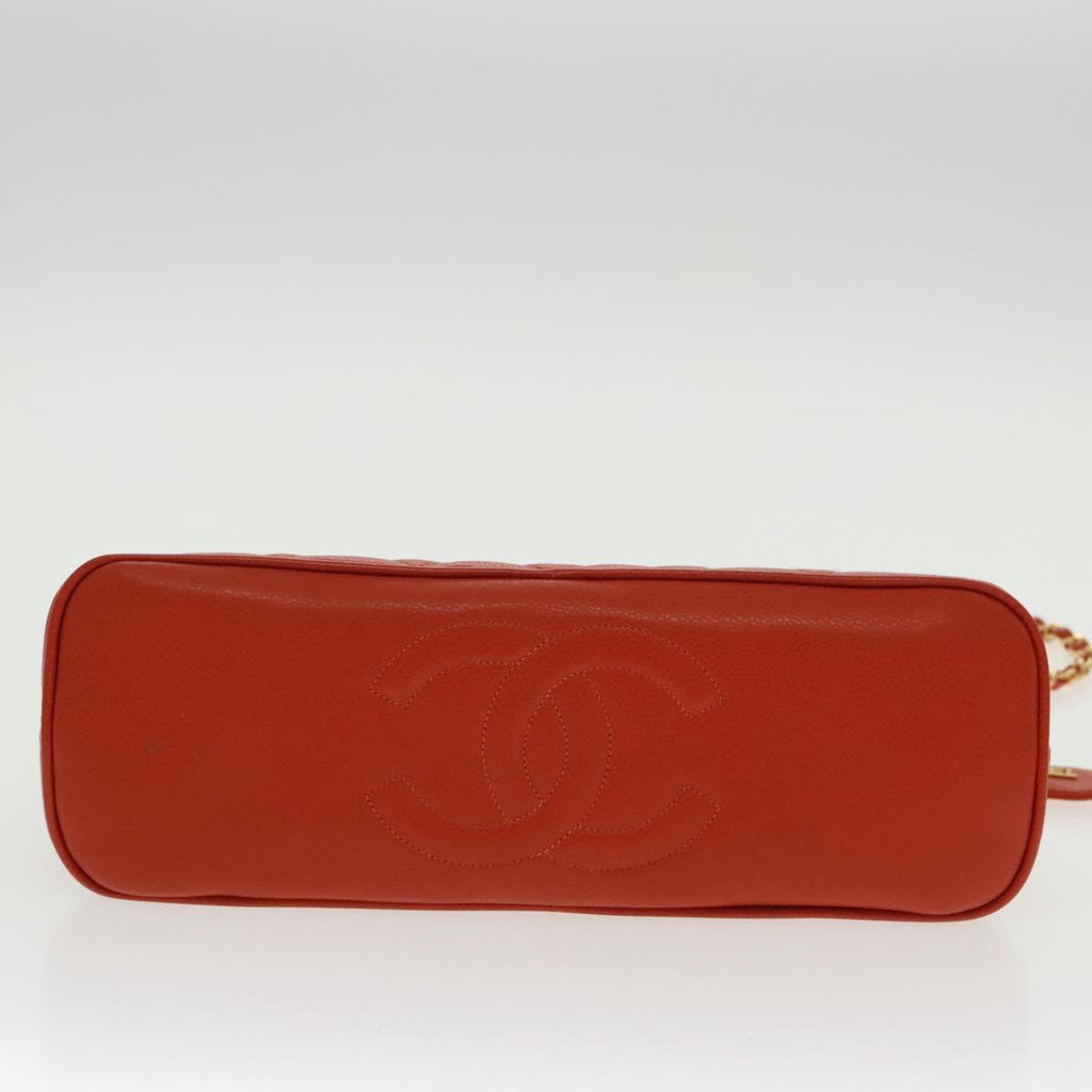 CHANEL Matelasse Chain Shoulder Bag Caviar Skin Orange Gold CC yk15664A