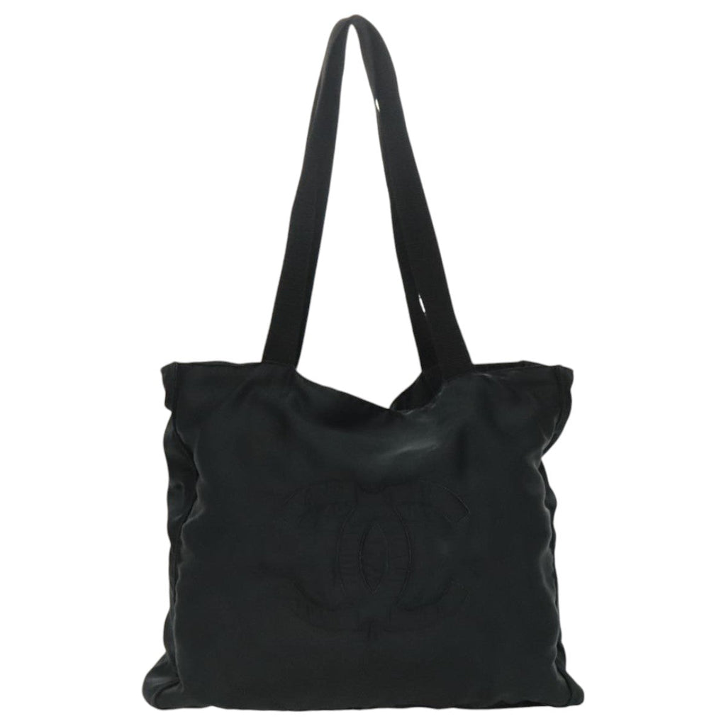 CHANEL COCO Mark Tote Bag Silk Black Gold CC yk15672
