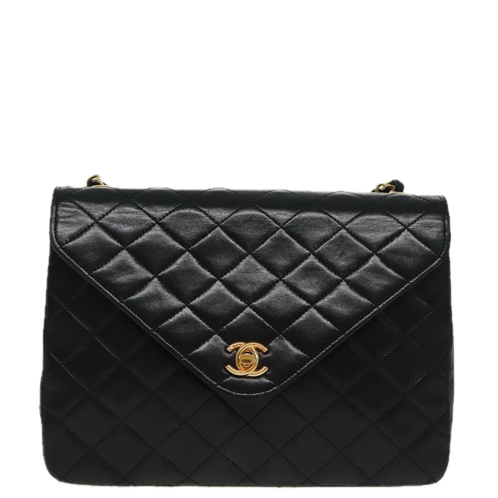 CHANEL Matelasse Chain Shoulder Bag Lamb Skin Black Gold CC yk15735