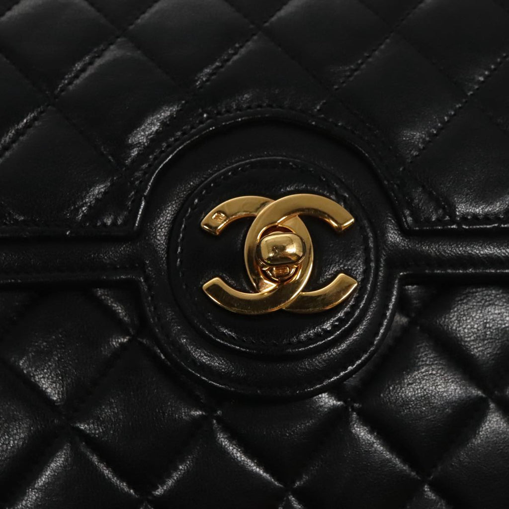 CHANEL Matelasse Turn Lock Chain Hand Bag Lamb Skin Black Gold CC yk15738A