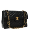 CHANEL Matelasse Turn Lock Chain Hand Bag Lamb Skin Black Gold CC yk15738A