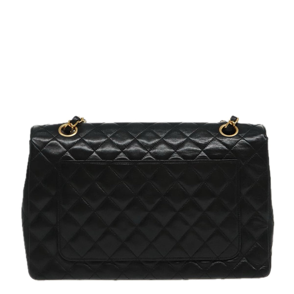 CHANEL Matelasse Turn Lock Chain Hand Bag Lamb Skin Black Gold CC yk15738A