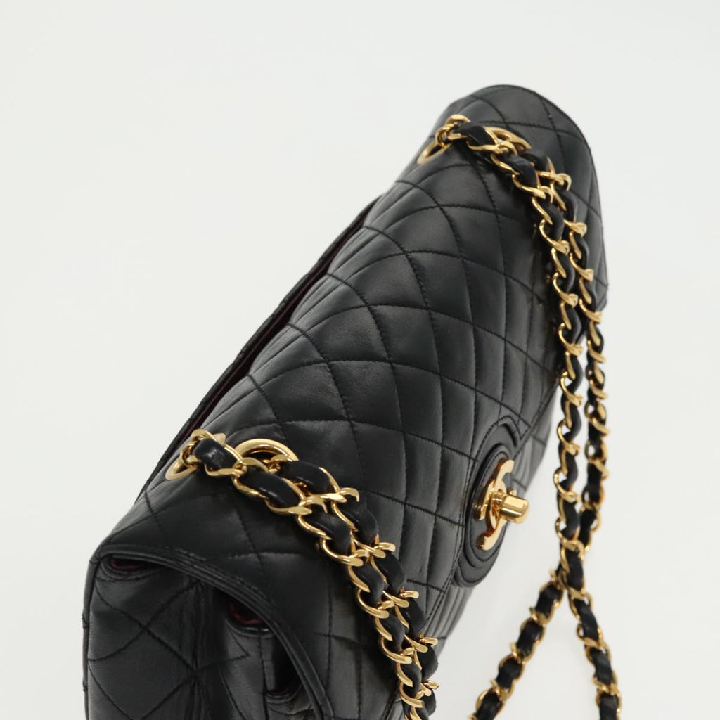 CHANEL Matelasse Turn Lock Chain Hand Bag Lamb Skin Black Gold CC yk15738A