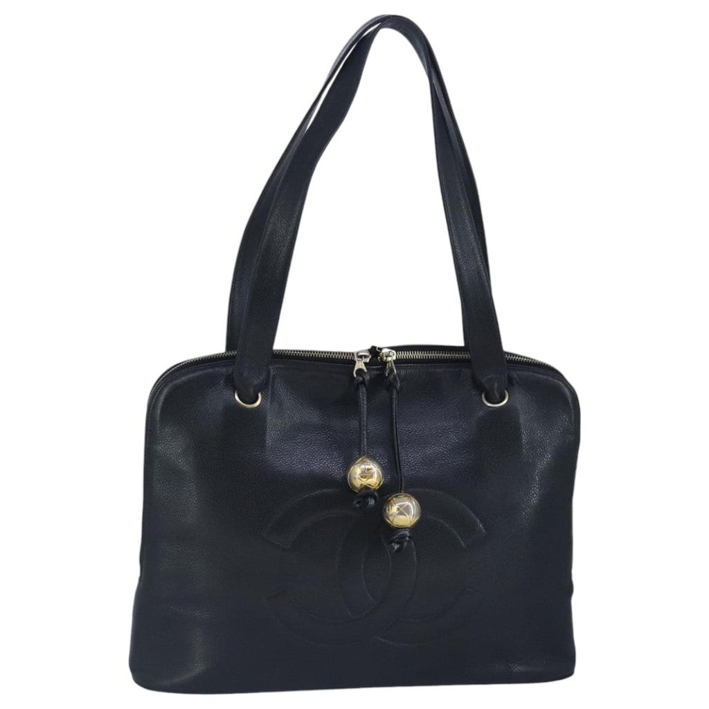 CHANEL COCO Mark Tote Bag Caviar Skin Black Gold CC yk15761