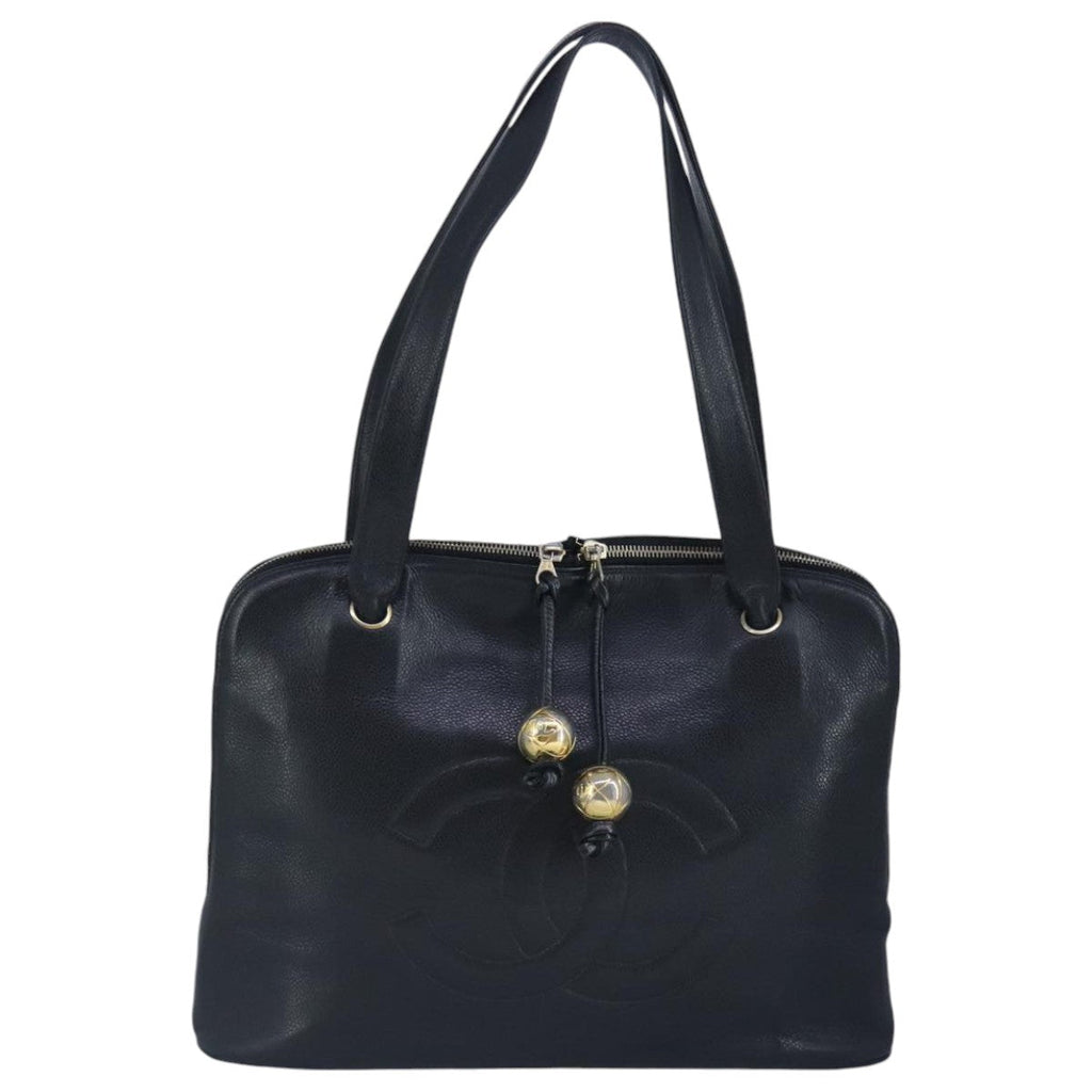CHANEL COCO Mark Tote Bag Caviar Skin Black Gold CC yk15761