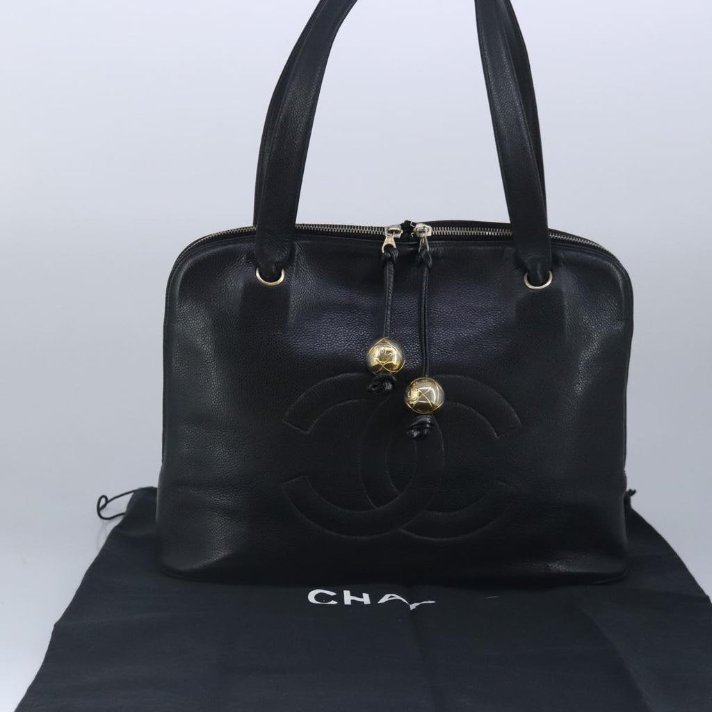 CHANEL COCO Mark Tote Bag Caviar Skin Black Gold CC yk15761