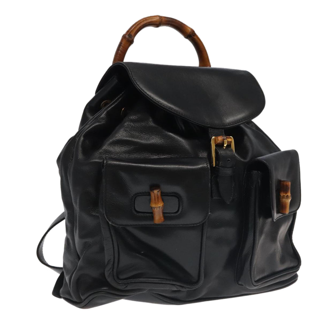 GUCCI Bamboo Backpack Leather Black Gold 003 2058 0016 yk15777