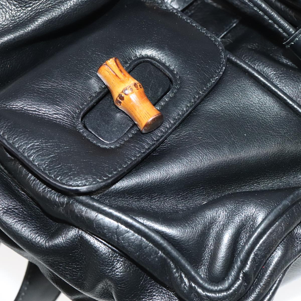 GUCCI Bamboo Backpack Leather Black Gold 003 2058 0016 yk15777
