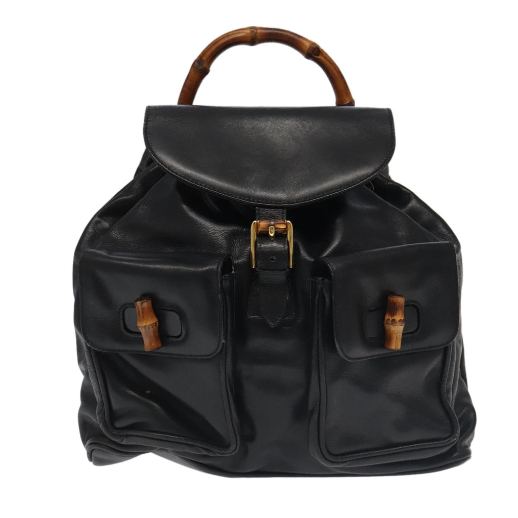 GUCCI Bamboo Backpack Leather Black Gold 003 2058 0016 yk15777