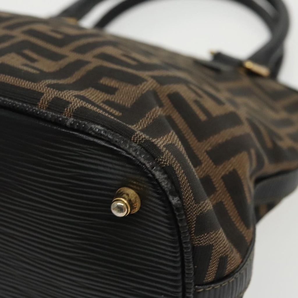 FENDI Zucca Canvas Hand Bag Brown Black gold yk15834