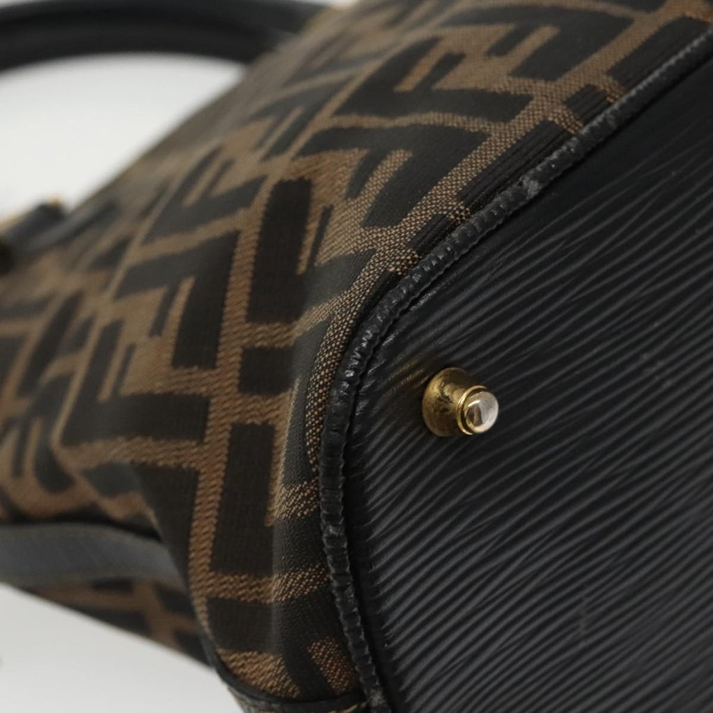 FENDI Zucca Canvas Hand Bag Brown Black gold yk15834
