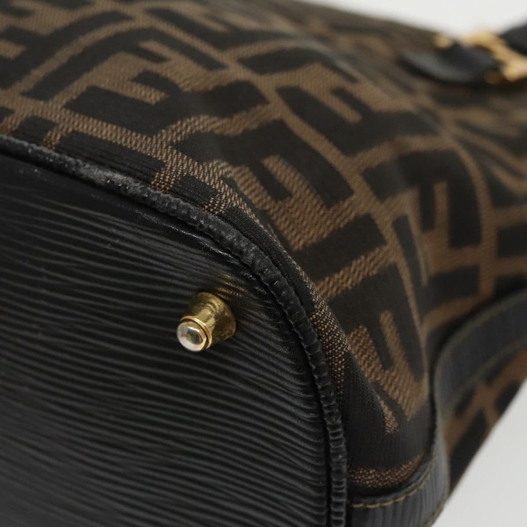 FENDI Zucca Canvas Hand Bag Brown Black gold yk15834