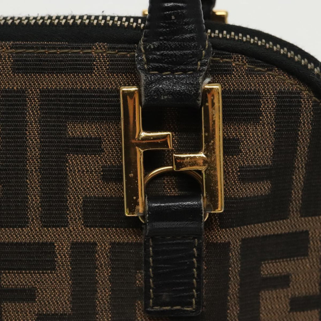 FENDI Zucca Canvas Hand Bag Brown Black gold yk15834