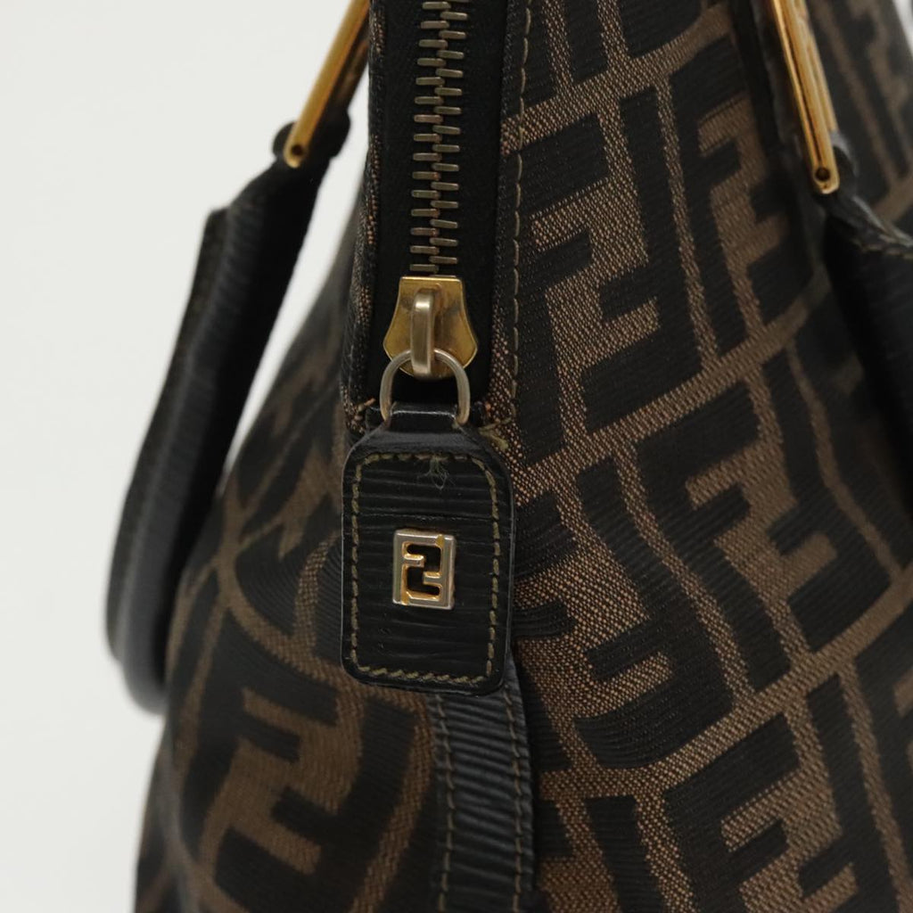 FENDI Zucca Canvas Hand Bag Brown Black gold yk15834