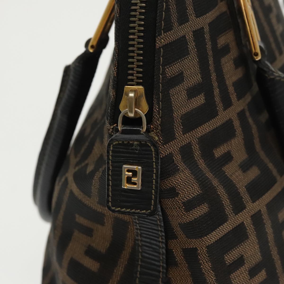 FENDI Zucca Canvas Hand Bag Brown Black gold yk15834