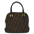 FENDI Zucca Canvas Hand Bag Brown Black gold yk15834
