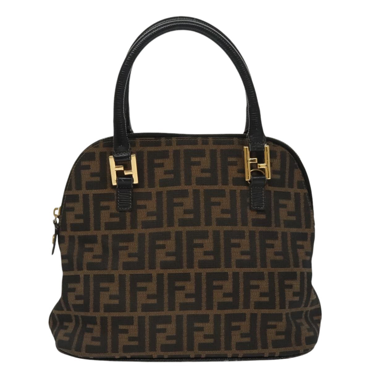 FENDI Zucca Canvas Hand Bag Brown Black gold yk15834