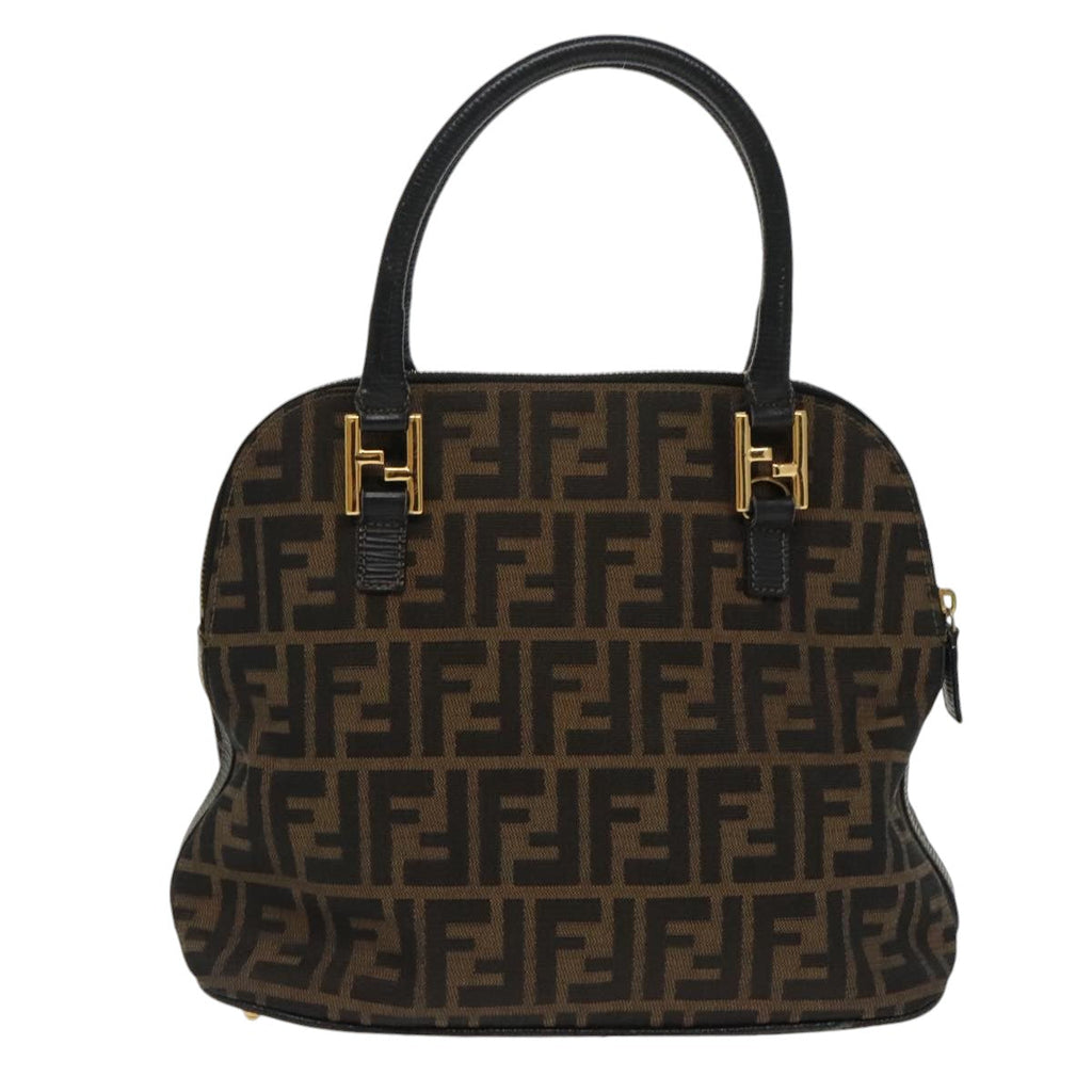 FENDI Zucca Canvas Hand Bag Brown Black gold yk15834