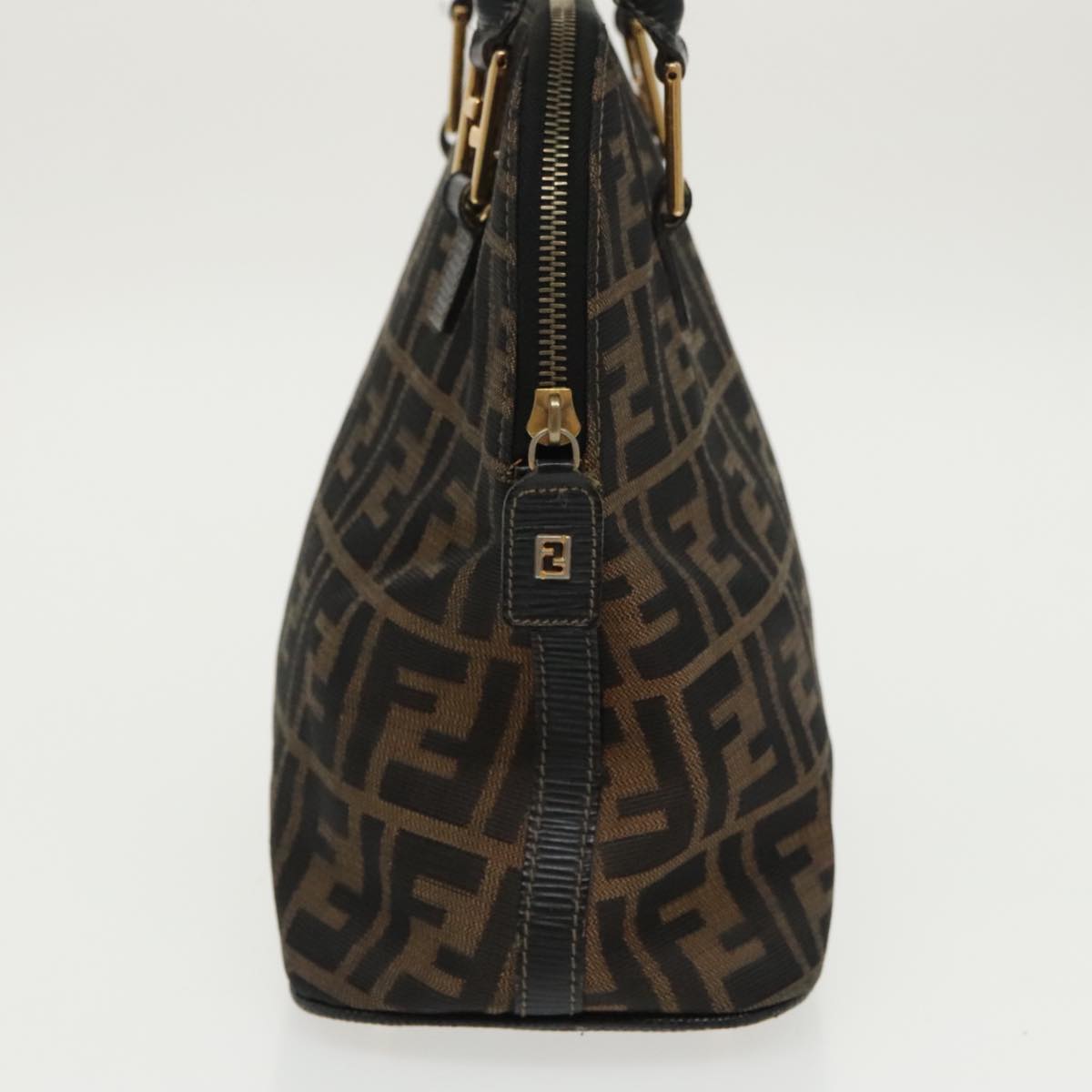FENDI Zucca Canvas Hand Bag Brown Black gold yk15834