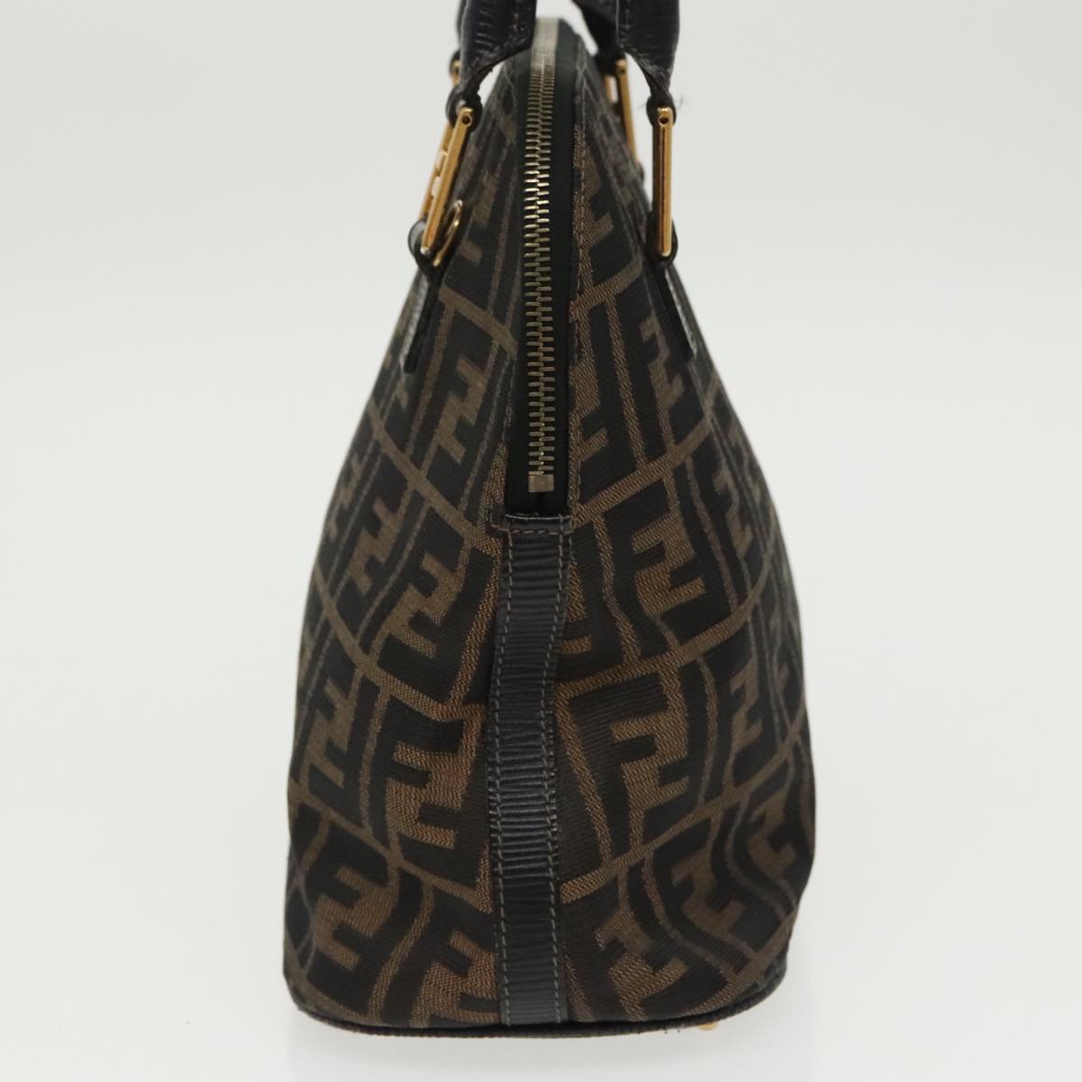 FENDI Zucca Canvas Hand Bag Brown Black gold yk15834