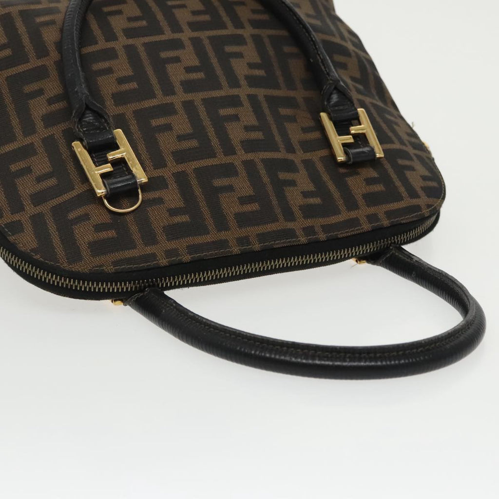 FENDI Zucca Canvas Hand Bag Brown Black gold yk15834