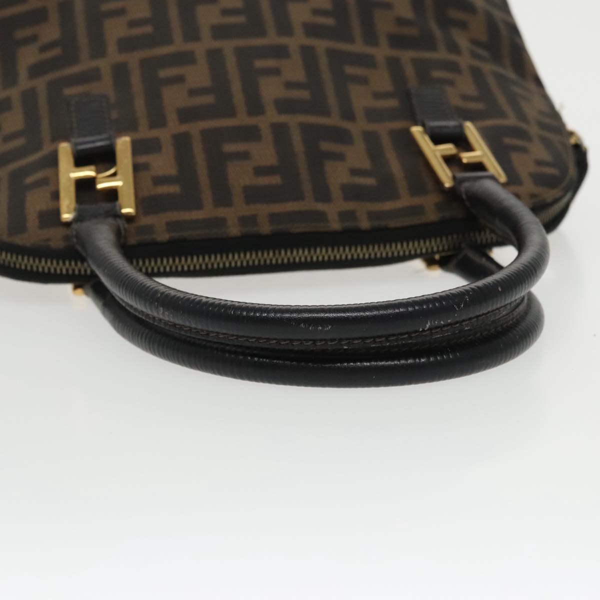 FENDI Zucca Canvas Hand Bag Brown Black gold yk15834