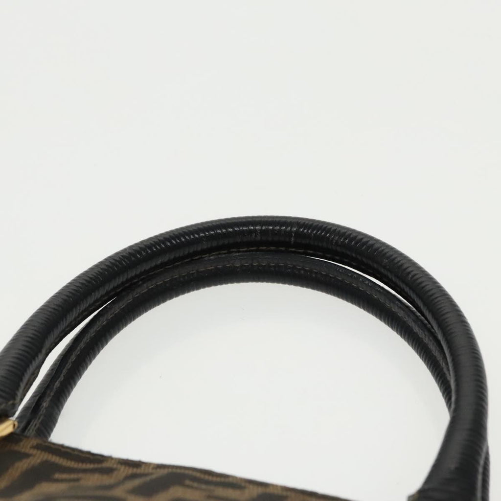 FENDI Zucca Canvas Hand Bag Brown Black gold yk15834