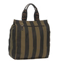 FENDI Pecan Canvas Hand Bag Brown Black yk15857