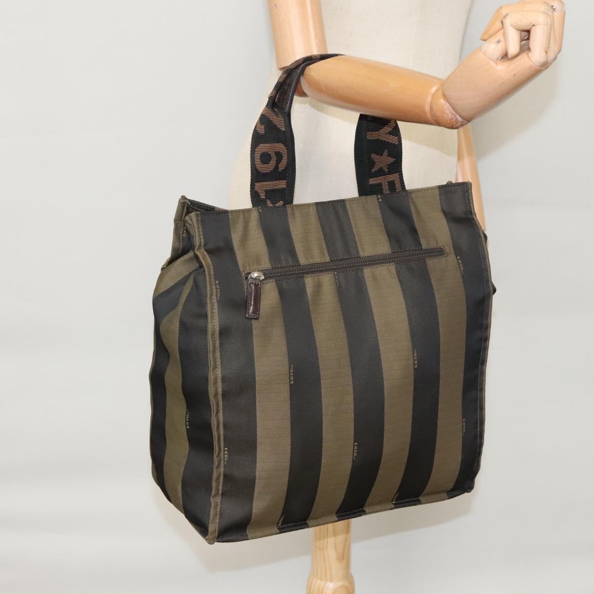 FENDI Pecan Canvas Hand Bag Brown Black yk15857