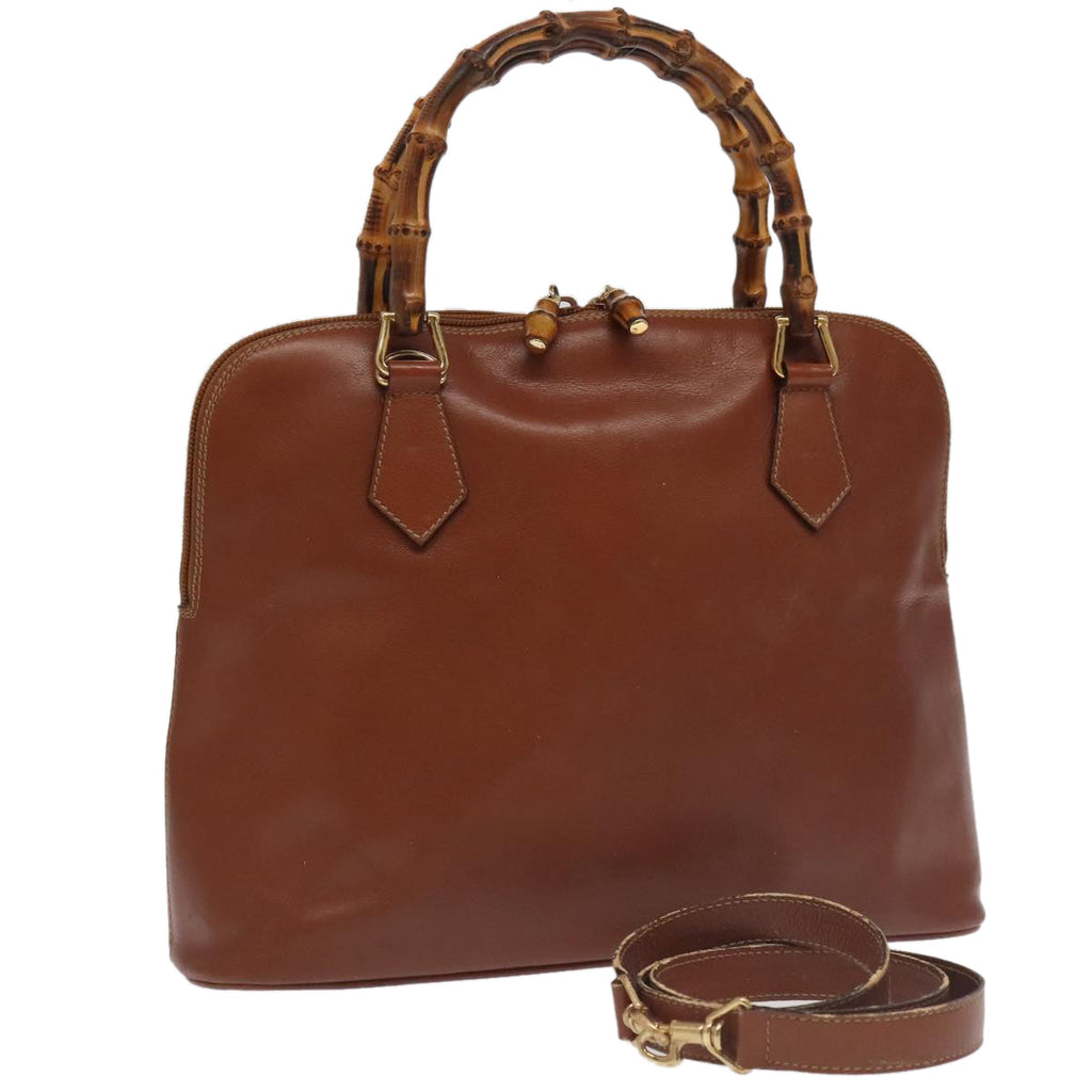 GUCCI Bamboo Hand Bag Leather 2way Brown Gold 000 1186 0289 yk15862