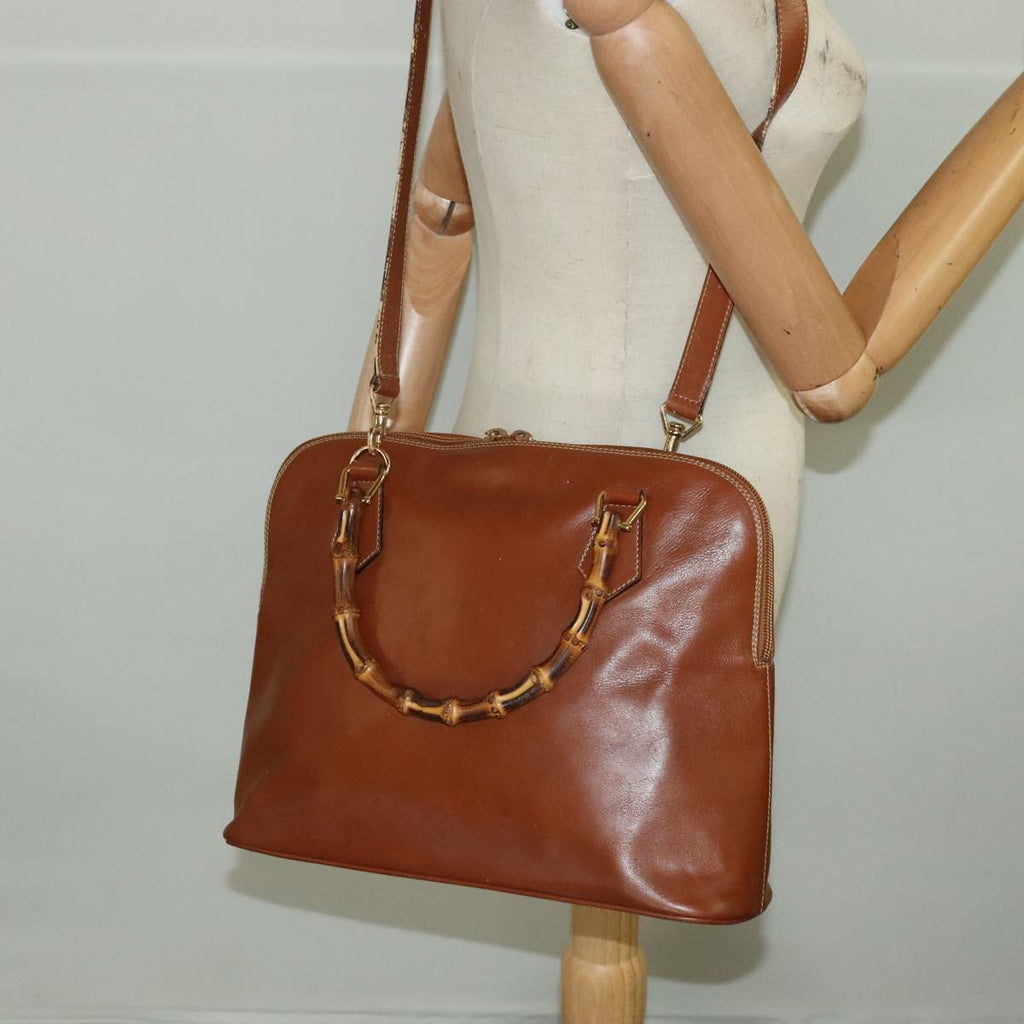 GUCCI Bamboo Hand Bag Leather 2way Brown Gold 000 1186 0289 yk15862