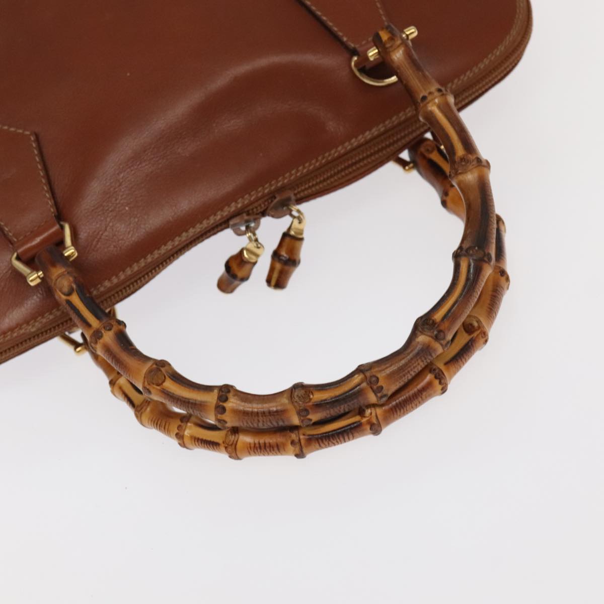 GUCCI Bamboo Hand Bag Leather 2way Brown Gold 000 1186 0289 yk15862