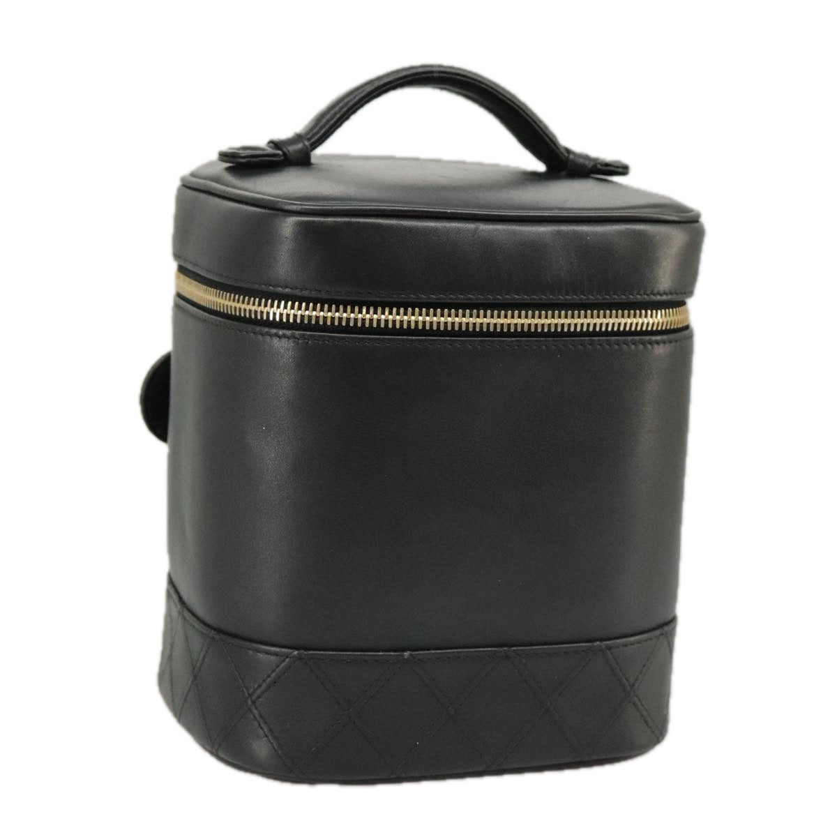 CHANEL Bicolore Vanity Cosmetic Pouch Leather Black Gold CC yk15869