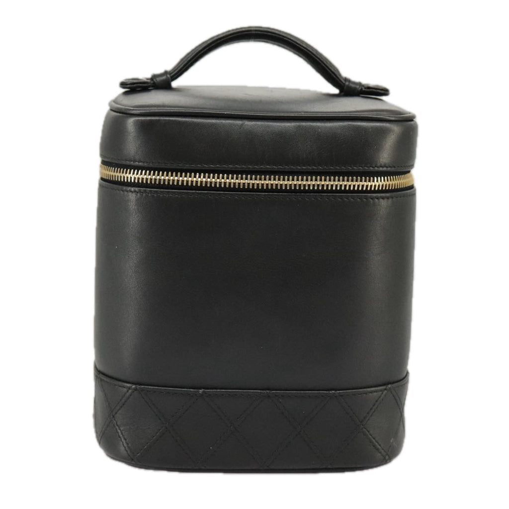 CHANEL Bicolore Vanity Cosmetic Pouch Leather Black Gold CC yk15869