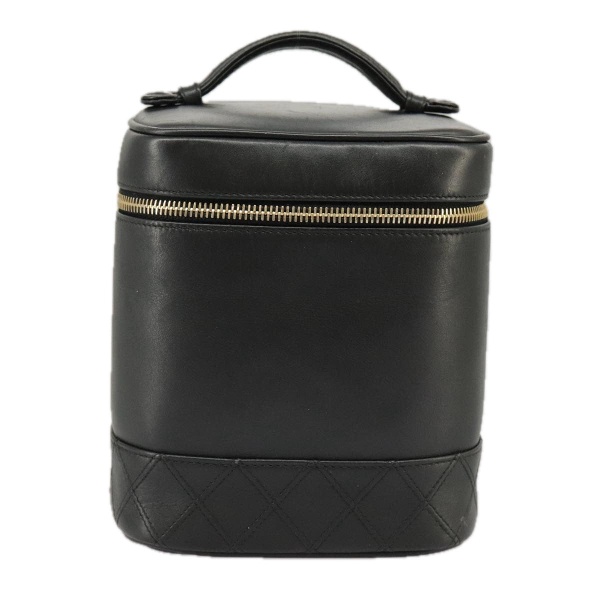 CHANEL Bicolore Vanity Cosmetic Pouch Leather Black Gold CC yk15869