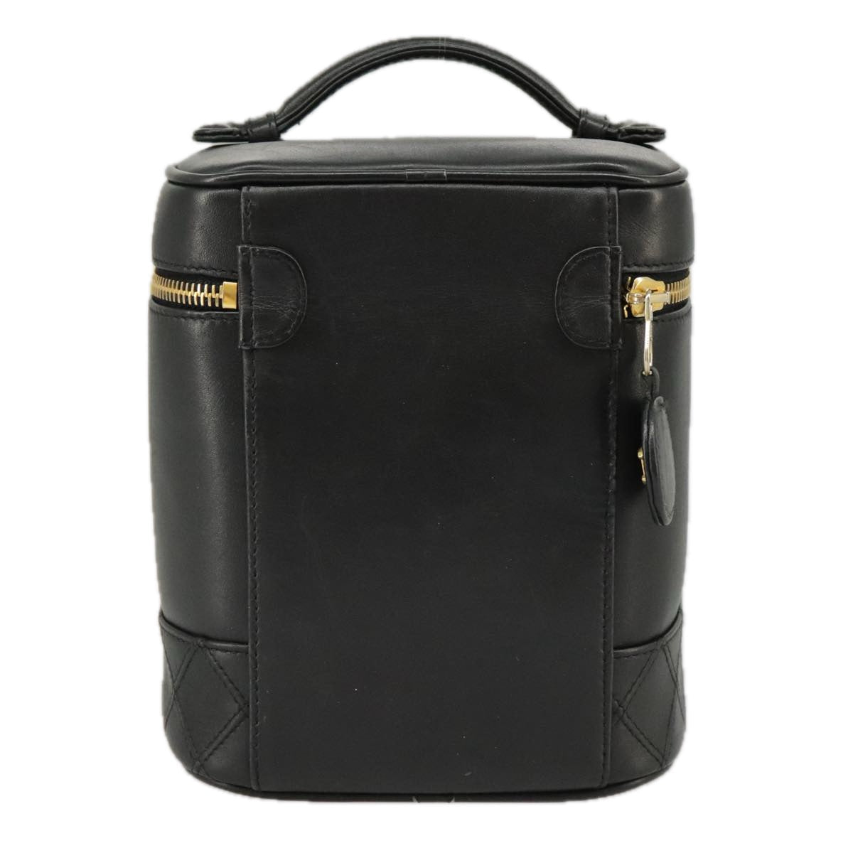CHANEL Bicolore Vanity Cosmetic Pouch Leather Black Gold CC yk15869