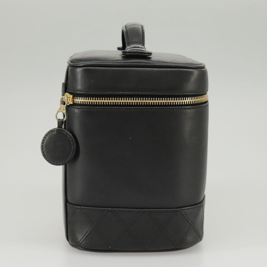 CHANEL Bicolore Vanity Cosmetic Pouch Leather Black Gold CC yk15869