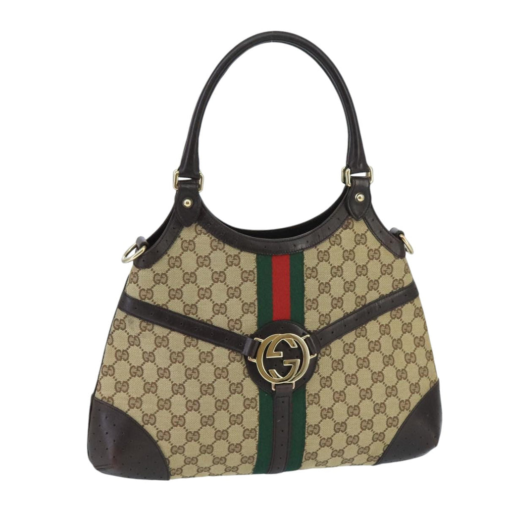 GUCCI GG Canvas interlocking Web Sherry Line Hand Bag White 114875 yk15870