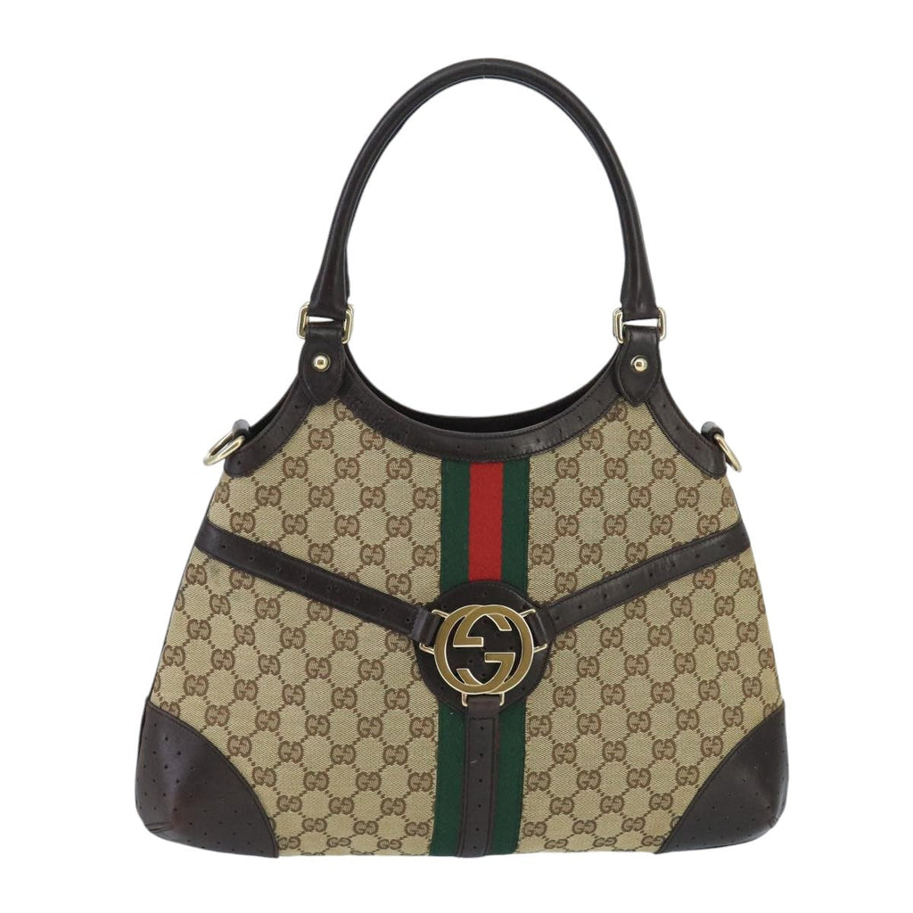 GUCCI GG Canvas interlocking Web Sherry Line Hand Bag White 114875 yk15870